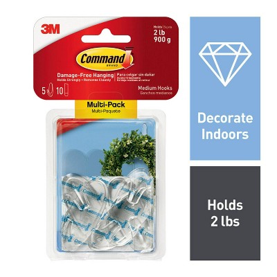 Command Medium Clear Hooks, Damage Free Hanging of Christmas Decorations, 5 Hooks