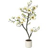 4FT Faux Magnolia Plant Artificial Flower Trees Fake Plants for Yard Patio Home Office Arrangement Decor Tree Vivid Leaves Mosses Lighting White Pot - 2 of 4