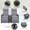 ELJGET Patio Recliner Loveseat Chair Set with Adjustable Backrest and Built-in Storage Table, Brown Cushions - 4 of 4