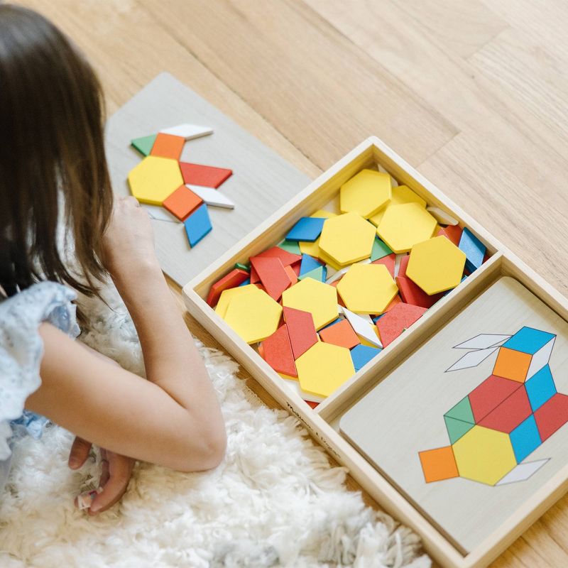 Melissa &#38; Doug Pattern Blocks and Boards - Classic Toy With 120 Solid Wood Shapes and 5 Double-Sided Panels, 3 of 17