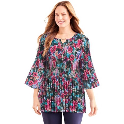 Catherines Women's Plus Size Affinity Chain Pleated Blouse