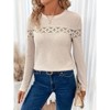 Womens Fall Long Sleeve Shirt Lace Patchwork T-shirt Crew Neck Causal Solid Color Top Blouse - 2 of 3