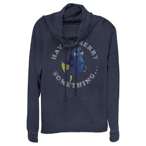Juniors Womens Finding Dory Merry Christmas Something Cowl Neck Sweatshirt - 1 of 3