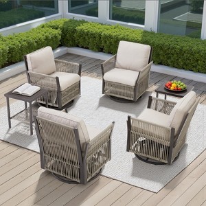 Buenhomino 6-Piece Wicker Patio Set – 4 Swivel Chairs & 2 Side Tables with UV-Resistant PE Rattan & Durable Powder-Coated Frame - 1 of 4