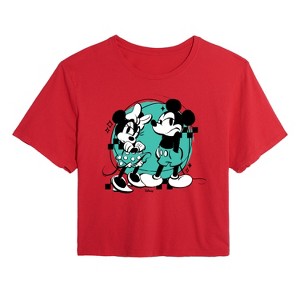 Women's - Disney - Mickey And Minnie Mouse Cropped Graphic T-Shirt - 1 of 4