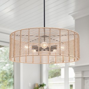 LNC Eranthosys 5-Lights 26" Traditonal Drum Chandelier, Natural and Matte Black - 1 of 4