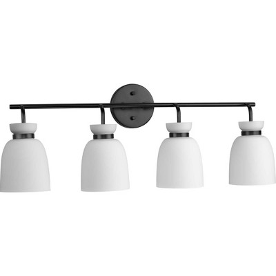 Lexie Matte Black 4-Light Vanity Fixture with Opal Glass Shades