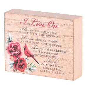Dicksons I Live On, Cardinal Rose Design, Brown/Red 4 x 3 Inch MDF Wood Tabletop Block Sign Plaque - 1 of 1