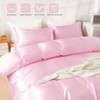 Satin Queen Duvet Cover, 3PCS Silk - Like Comforter Set, Ultra Soft Breathable with Zipper Ties Pink - 3 of 4