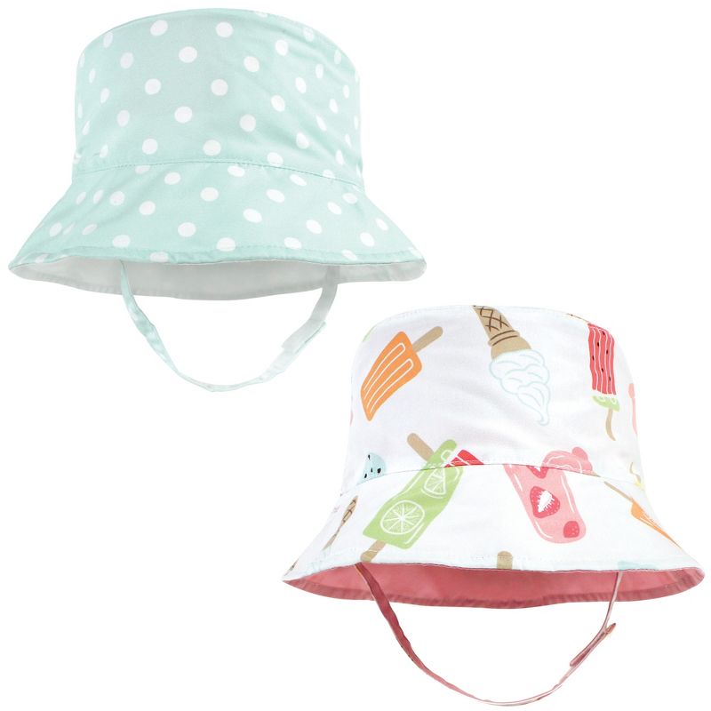 Hudson Baby Infant Girl 4Pc Sun Protection Hat, Ice Cream Dot Lemon Stripe, 2 of 4