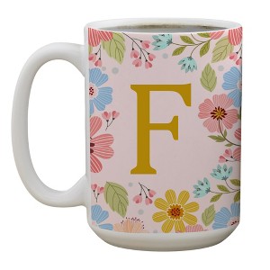 Personalization Mall Flowery Initial Personalized Coffee Mug Gold/Pink - 1 of 1