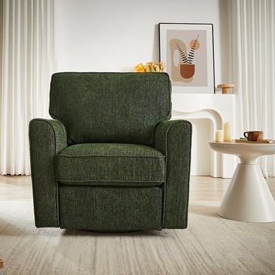Bestier Accent Chair for Living Room, 360° Swivel Barrel Chair with Side Pockets, Upholstered Chenille Armchair Sofa for Bedroom, Office, Green