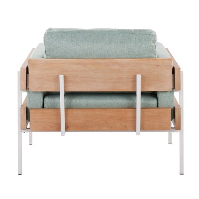 Light Green Fabric and Natural Wood Metal Accent Chair