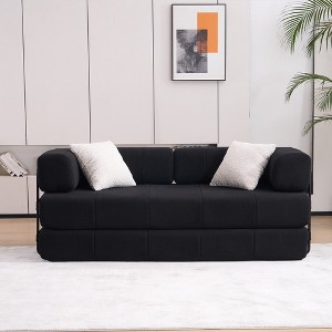 VASIP 78" Folding Sofa Bed Foam Spring Floor Mattress with 2 Pillows ,Convertible Couch Bed for Living Room,Office,Apartment,Black - 1 of 4