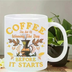 Victory Moments Insulated Ceramic Coffee Mug – Motivational "Coffee: The Art of Winning the Day" Design - 1 of 4