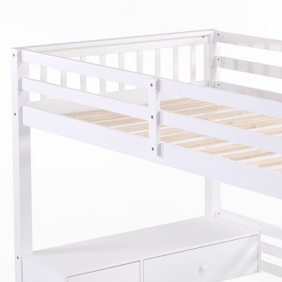 CSBDHome Twin Loft Bed With Built-In-Desk & Cabinet