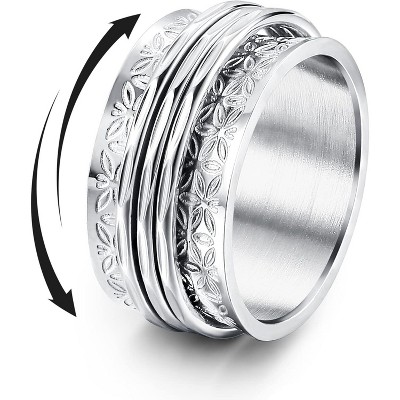 Stainless Steel Spinner Ring - Moon, Star & Floral Anxiety Relief Ring for Women & Men