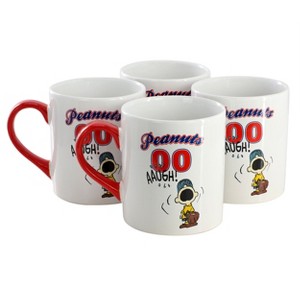 Peanuts Best in Sports Varsity 4 Piece 19 Ounce Stoneware Mug Set in White and Red - 1 of 4