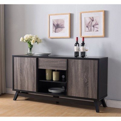 60" Modern Sideboard TV Stand Buffet with Two Doors, One Drawer on Metal Glides, Six Shelves, Wooden Bar Handles, Melamine Laminate