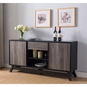 60" Modern Sideboard TV Stand Buffet with Two Doors, One Drawer on Metal Glides, Six Shelves, Wooden Bar Handles, Melamine Laminate - 1 of 4