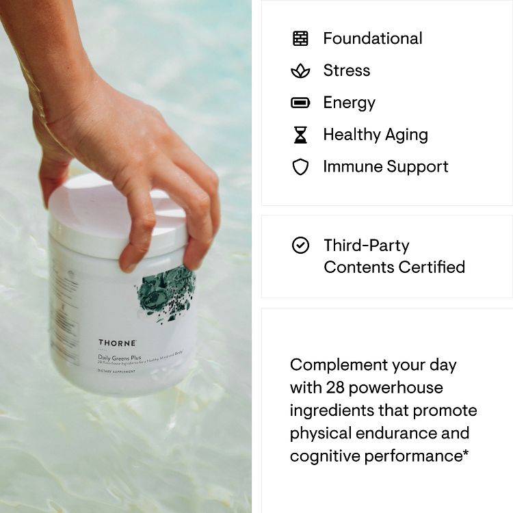 THORNE Daily Greens Plus - Comprehensive Greens with Matcha, Spirulina, Moringa and Adaptogen, Mushroom and Antioxidant  - Mint - 7.2 Oz - 30 Servings, 4 of 8