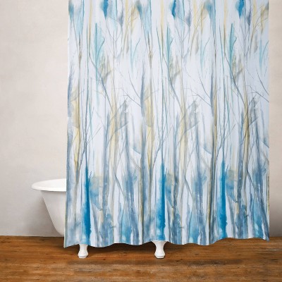 Windswept Shower Curtain Blue/Green - Moda at Home: Polyester Botanical Design, Machine Washable, Grommet Top