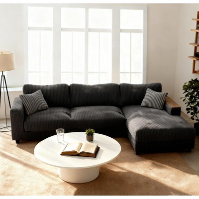 GDFStudio Congreve 114.5'' Corduroy L-Shape Rectangle Sectional Sofa with Storage Armrests