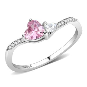 Slickblue Polished Stainless Steel Ring with Rose & Clear or Rose & Blue CZ - Women's Elegant Jewelry - Size 5-10 - 1 of 4