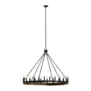 DORESshop 24-Light Black and Gold Wagon Wheel Chandelier, Single Tier, E12 Sockets, Non-Integrated Bulbs, Rustic Farmhouse Style - 1 of 4
