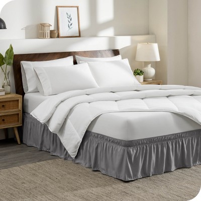 Full Light Gray Ruffled Polyester Wrap Around Bed Skirt