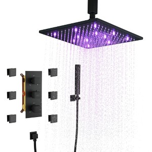 CASAINC 6-Spray 12 Inches LED Thermostatic Dual Shower Head Ceiling Mount Fixed and Handheld Shower Head 2.5 GPM - 1 of 4