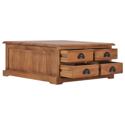 Rustic Charm Solid Teak Wood Coffee Table with Storage