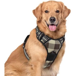 rabbitgoo Dog Harness No-Pull, Comfortable Padded Plaid Harness with Pet Vest with 2 Leash Clips for Large Dogs, Brown Plaid, XL - 1 of 1