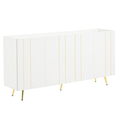 PDTEND Luxurious Shoe Cabinet with 5 Metal Legs and 4 Adjustable Shelves - White