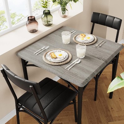 3-Pc Dining Set for 2 - Square Table w/Upholstered Chairs, Fits Small Spaces/Apartments