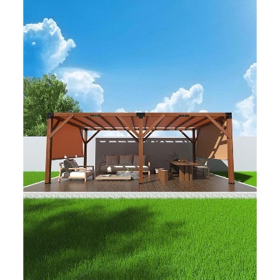 12 x 20 FT Wooden Pergola with Retractable Shade Canopy, Sturdy Outdoor Structure for Patio, Deck, Garden, or Backyard, Durable Wood