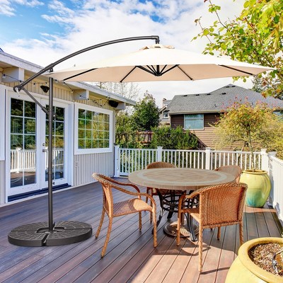 Beige 10' Iron Cantilever Patio Umbrella with Cross Base