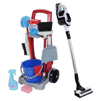 Theo Klein 11 Piece Kids Pretend Play Cleaning Cart Set with Vacuum, Mop, Broom, Bucket, Dustpan, Bottle, & Supplies for Children Ages 3 Years and Up