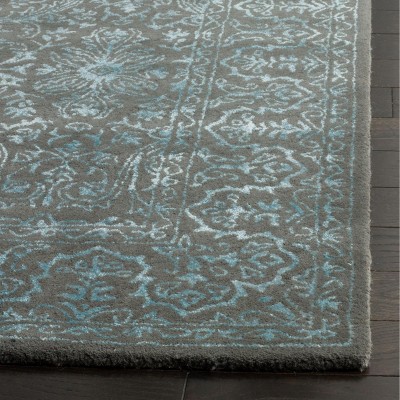 Blue and Dark Grey Hand-Tufted Wool Rectangular Area Rug