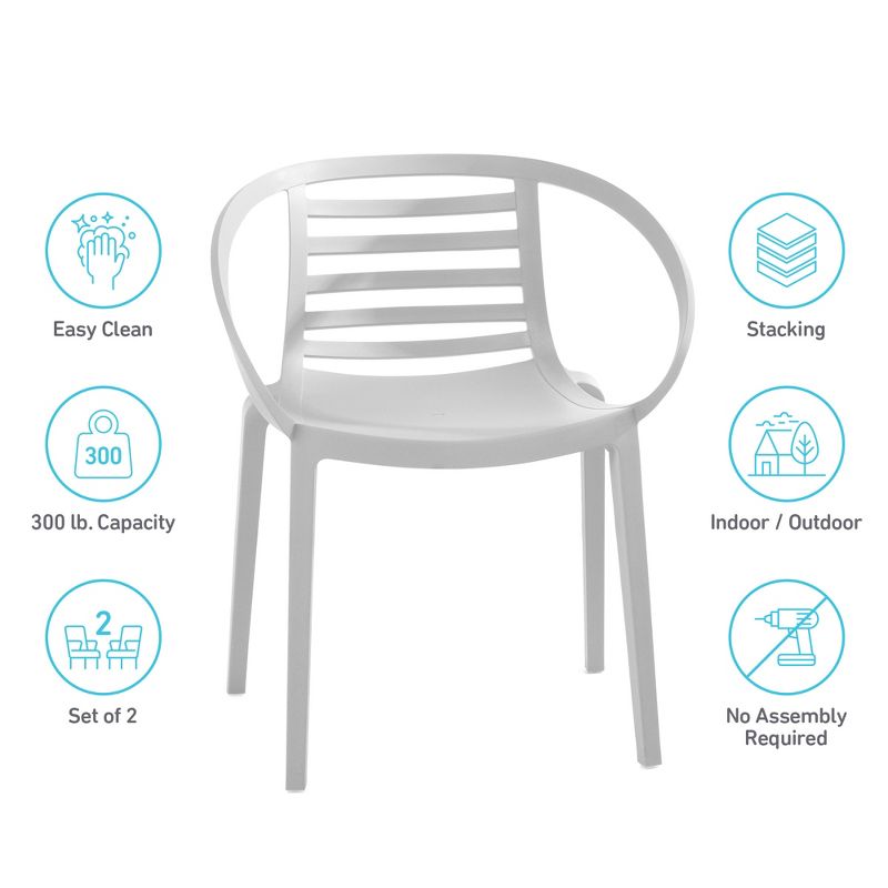 WRGHOME Syracuse Modern Outdoor/Indoor Plastic Resin Stacking Patio Dining Chairs  (Set of 2), 3 of 12