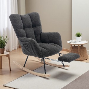 Teddy Fabric Rocking Chair with Adjustable Footrest and Side Pocket - 1 of 4