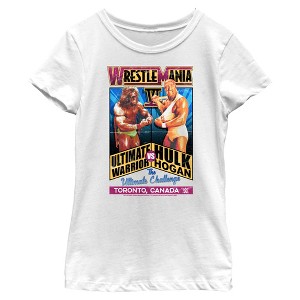 Girls WWE Hulk Hogan VS The Ultimate Warrior Poster T Shirt - 1 of 4