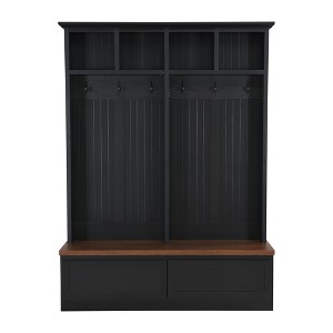 Cesicia 55.9"W x 15.0"D x 75.6"H Hall Tree with Bench, Coat Rack with 2 Large Drawer, 6 Black Hooks for Hallway, Living Room - 1 of 4