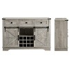 OKD 54" Wine Bar Cabinet w/Sliding Barn Door, Kitchen Coffee Bar Cabinet w/Wine & Glass Rack, 3 Drawers, Large Buffet Sideboard - 4 of 4