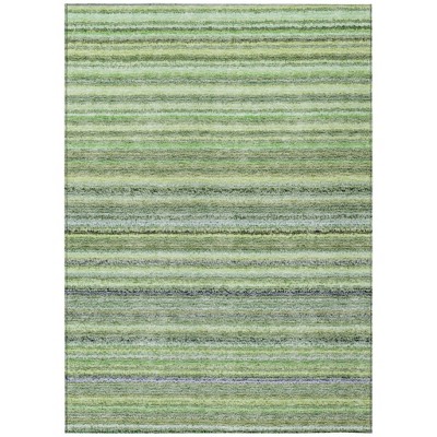 Artichoke Green And Olive Green Striped Washable Indoor Outdoor Area Rug