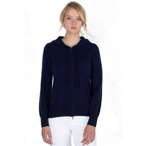 JENNIE LIU Women's 100% Pure Cashmere Long Sleeve Zip Hoodie Cardigan Sweater - 1 of 2