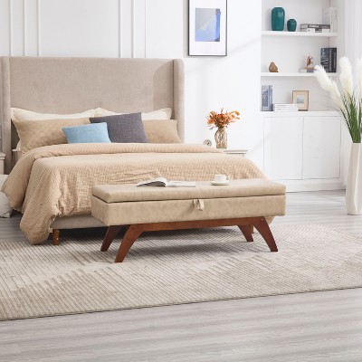 NicBex Rectangular Teddy Fabric Storage Ottoman Bench,Upholstered Storage Ottoman with Solid Wood Feet,Storage Bench for Living Room,Bedroom