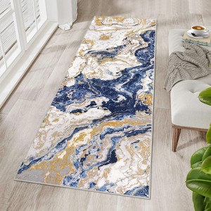 2'x8' Modern Marble Runner Rug, Washable Kitchen Runner Abstract Marble Pattern Rug, Runners for Hallways Non Slip for Bedroom Entryway, Grey - 1 of 4