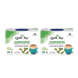 QuikTea Cardamom Chai Tea Latte - 20 Count (2 Boxes of 10 Each) - All Natural & Preservative Free Authentic Instant Chai (0.85 Ounce (Pack of 20)) - 1 of 4