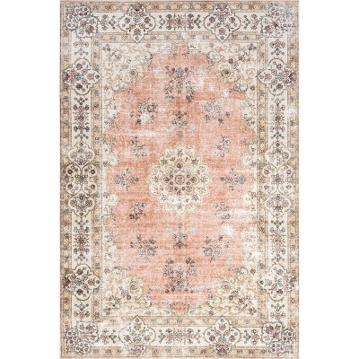 Nuloom Ren Medallion 5x8 Machine Washable Indoor Area Rug for Living Room Bedroom Dining Room Kitchen, Peach/Ivory